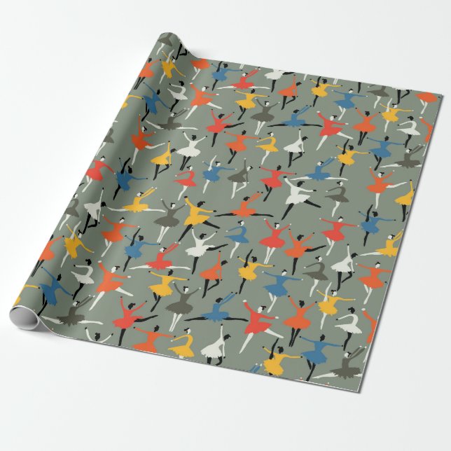 Diversity ballerinas in colorful outfits pattern wrapping paper (Unrolled)