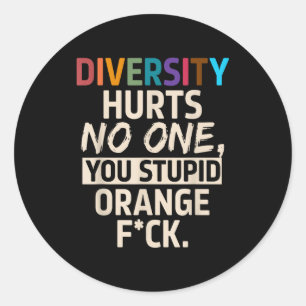 Diversity Hurts You Stud Orange Fck Funny Slogan  Classic Round Sticker