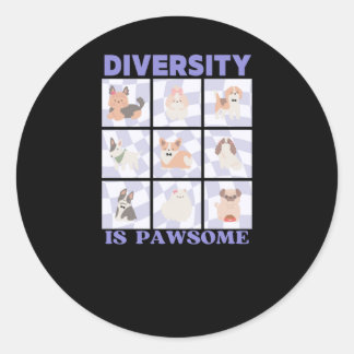 Diversity Is Pawsome Cute Groovy Retro Vibes Dog B Classic Round Sticker