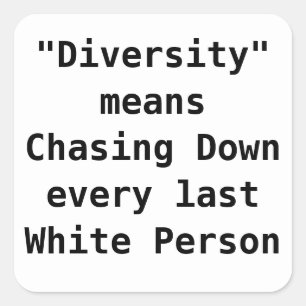 Diversity means Chasing Down the last White person Square Sticker