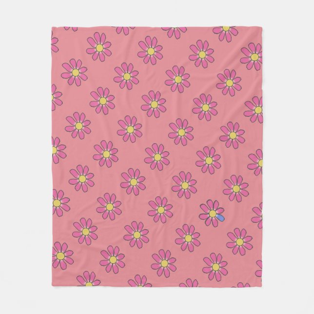 Diversity Pink Flowers Blue Detail on any Colour Fleece Blanket (Front)