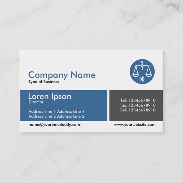 Divided Band Blue and Dark Grey Business Card (Front)
