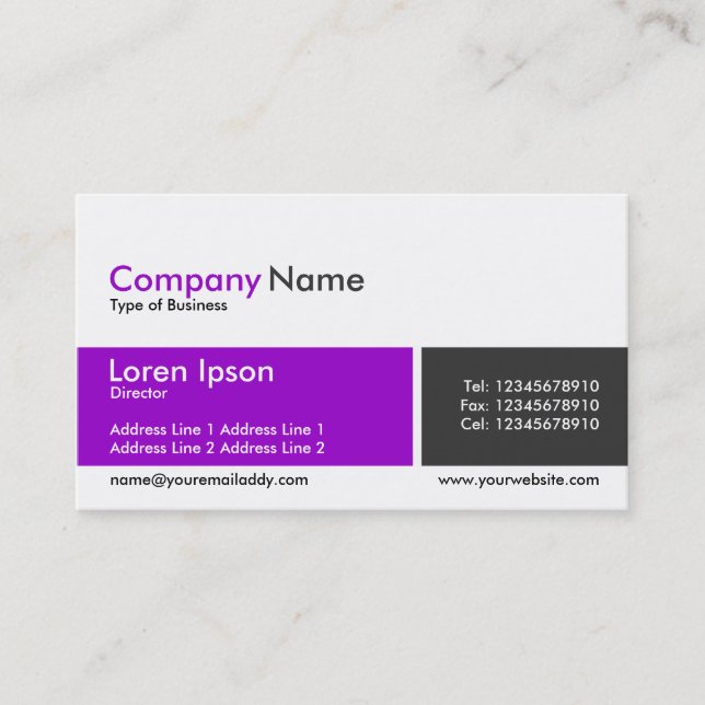 Divided Band - Purple and Dark Grey Business Card (Front)