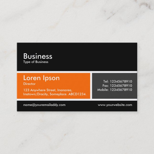 Divided Band v2 Orange and Dark Grey Business Card (Front)