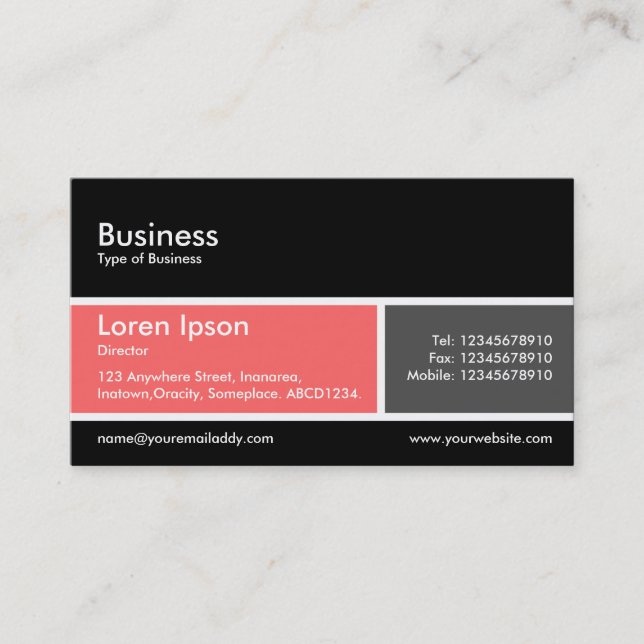 Divided Band v2 Tropical Pink and Dark Grey Business Card (Front)