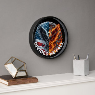 Divided We Fall Burning Flag and Eagle Clock