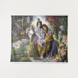 Divine All-Attractive Couple Krishna & Radha Tapestry