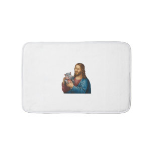 Divine and Playful Scene Jesus with Moo Deng Hippo Bath Mat