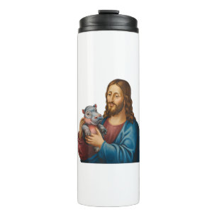 Divine and Playful Scene Jesus with Moo Deng Hippo Thermal Tumbler