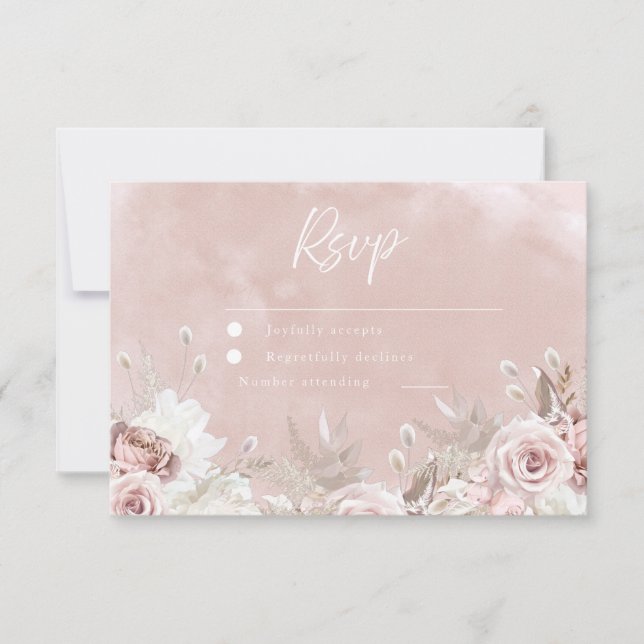 Divine Beautiful Dusty Rose Blush Wedding RSVP Card (Front)