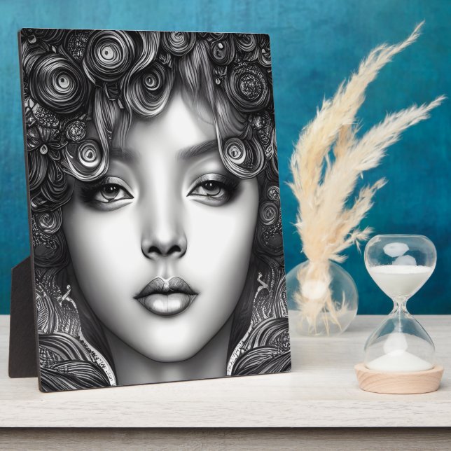 Divine Black Girl Digital Art Portrait Tabletop Plaque (Side)