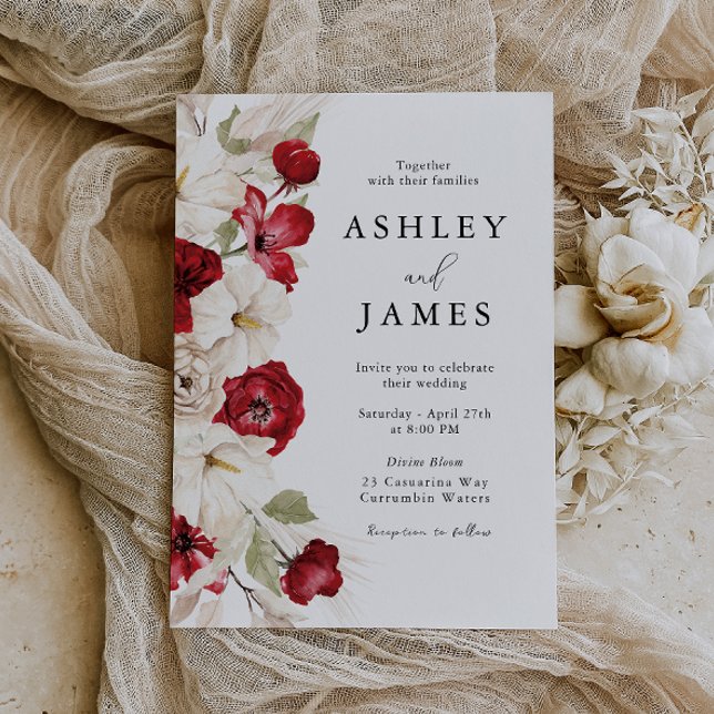 Divine Bloom: White & Red Gorgeous Floral Wedding Invitation (Creator Uploaded)