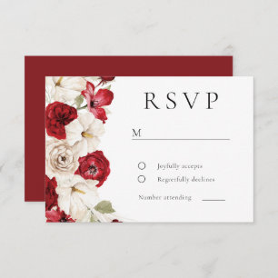 Divine Bloom: White & Red Gorgeous Floral Wedding RSVP Card