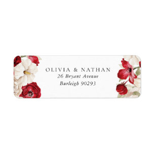 Divine Bloom: White & Red Wedding Return Address Return Address Label