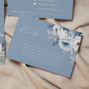 Divine Blue Gorgeous Floral Wedding Details Enclosure Card