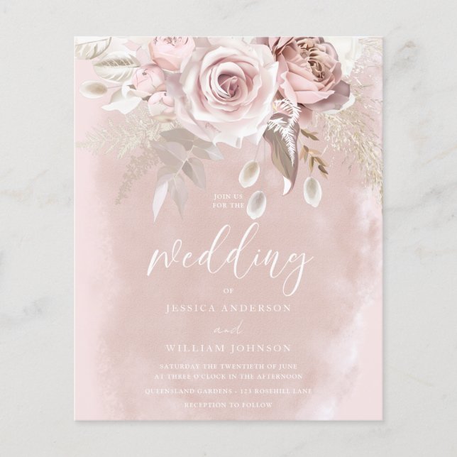 Divine Blush Dusty Rose Budget Wedding Invitation (Front)