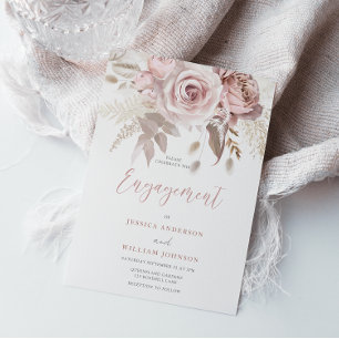 Divine Blush & Dusty Rose Floral Engagement Party Invitation