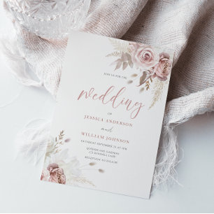 Divine Blush & Dusty Rose Floral Wedding Invitation