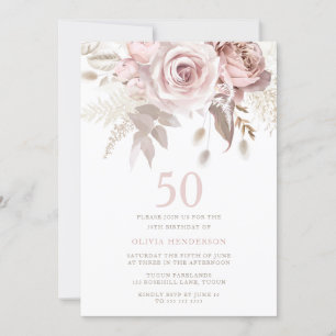Divine Blush Pink Roses 50th Birthday Party Invitation