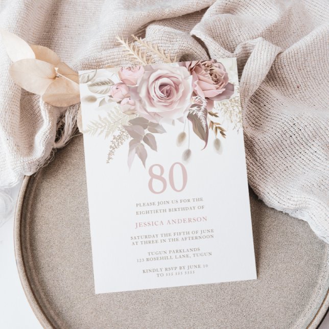 Divine Blush Pink Roses 80th Birthday Party Invitation (Creator Uploaded)