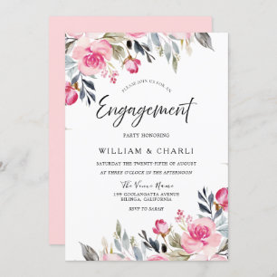 Divine Blush Watercolor Floral Engagement Party Invitation