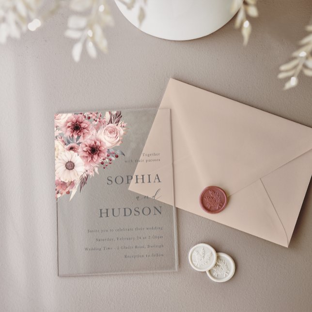 Divine Boho Blush & Rose Wedding Acrylic Invitations (Creator Uploaded)