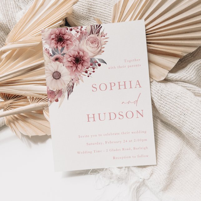 Divine Boho Blush & Rose Wedding Invitation (Creator Uploaded)