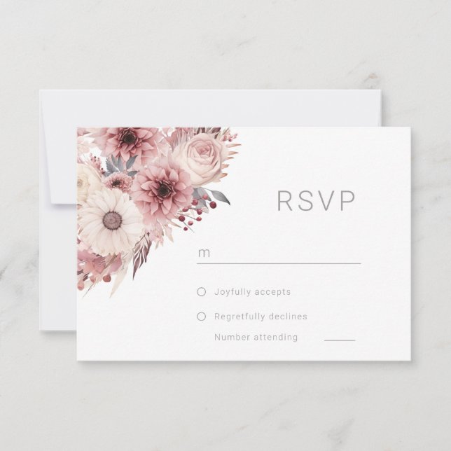 Divine Boho Blush & Rose Wedding RSVP Card (Front)