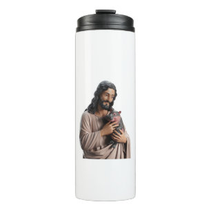 Divine Connection_ Jesus with Moo Deng Pygmy Hippo Thermal Tumbler