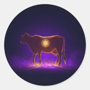Divine Cow Silhouette   Govardhan Puja Spiritual Classic Round Sticker