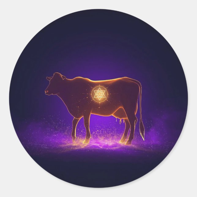 Divine Cow Silhouette | Govardhan Puja Spiritual Classic Round Sticker (Front)