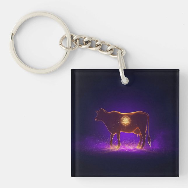 Divine Cow Silhouette | Govardhan Puja Spiritual Key Ring (Front)