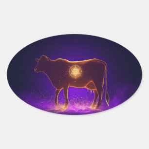 Divine Cow Silhouette   Govardhan Puja Spiritual Oval Sticker