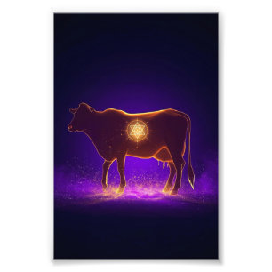 Divine Cow Silhouette   Govardhan Puja Spiritual Photo Print