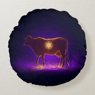 Divine Cow Silhouette   Govardhan Puja Spiritual Round Cushion