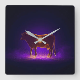 Divine Cow Silhouette Govardhan Puja Spiritual Square Wall Clock