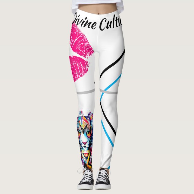 Divine Culture Big Cat Kisses Bright Graphic Leggings (Front)