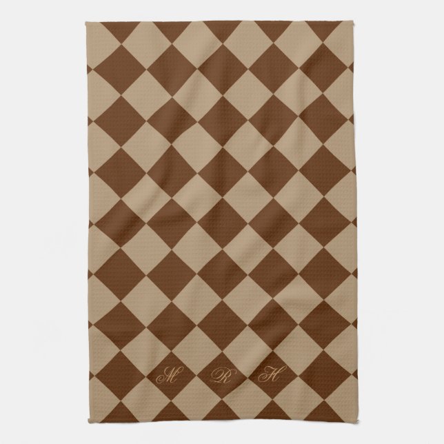 Divine Diamond Patterns_Chocolate Mocha_monogram Tea Towel (Vertical)