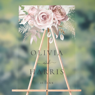 Divine Dusty Rose & Blush Floral Wedding Acrylic Sign