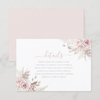 Divine Dusty Rose Blush & Ivory Wedding Details Enclosure Card