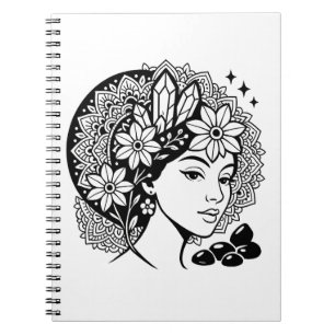 Divine Feminine Mandala Art Floral Crystal Goddess Notebook