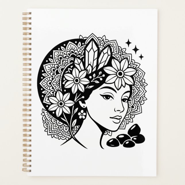 Divine Feminine Mandala Art Floral Crystal Goddess Planner (Front)