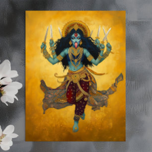 Divine Goddess Kali Surreal Gold Blue Red Art Postcard