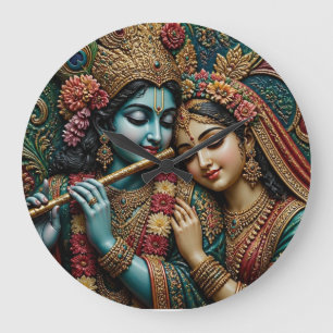 Divine Krishna and Radha Traditional Art Large Clock