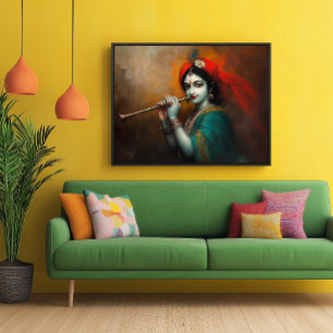 Divine Lord Krishna Baroque Antique Style  Poster