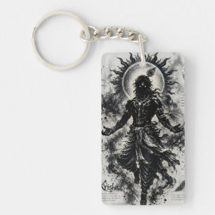 Divine Lord Krishna Dark Silhouette Grunge Art Key Ring