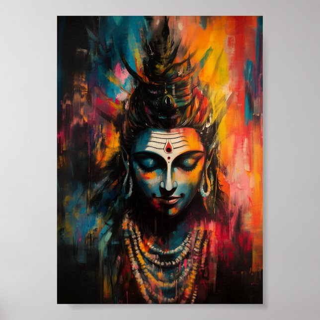 Divine Lord Shiva Abstract Rainbow Colour Splash Poster (Front)