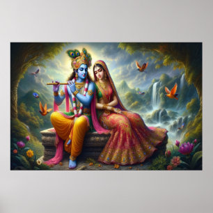 Divine Love Art: Krishna Radha, Spiritual Deity  Poster