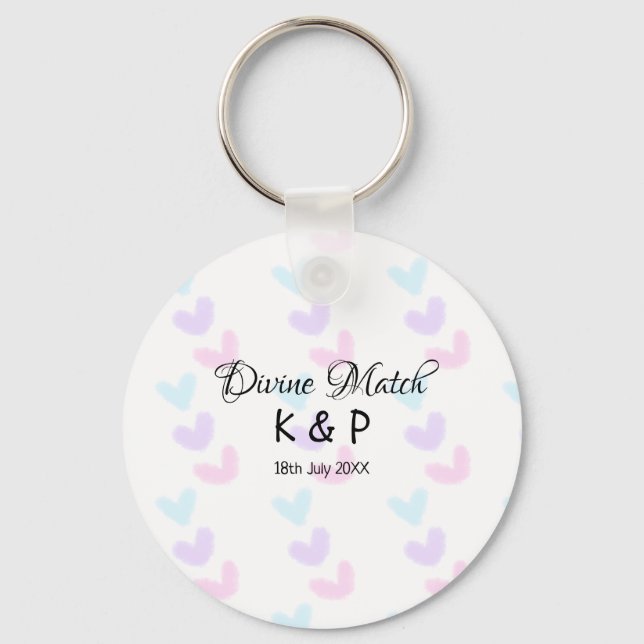 Divine match add couple name letter heart pattern  key ring (Front)