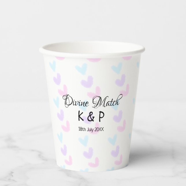 Divine match add couple name letter heart pattern  paper cups (Front)